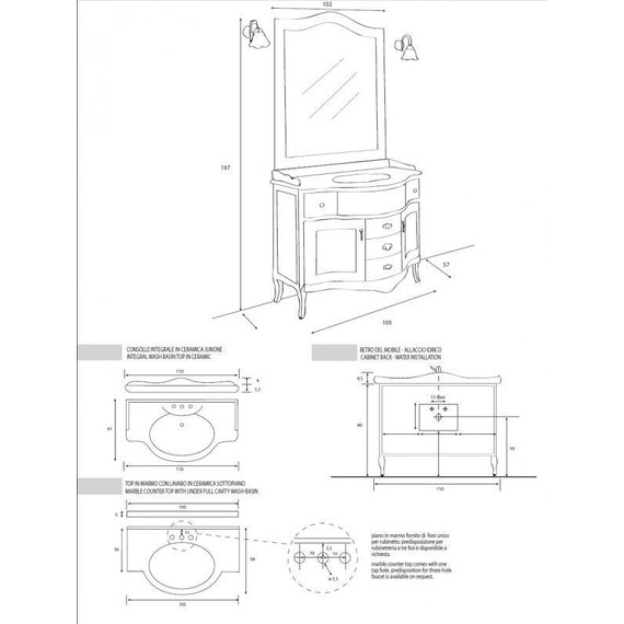 Тумба напольная с раковиной Cezares Rubino 110 см RUBINO.BA.BLO, Bianco laccato opaco - 6 Тумба напольная с раковиной Cezares Rubino 110 см RUBINO.BA.BLO, Bianco laccato opaco фото 6