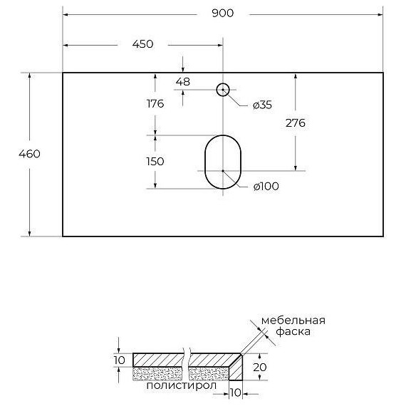 Столешница Cezares 90 см KEP-90-MNO, Marmo Nero Opaco фото 3