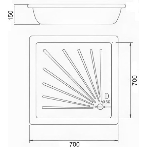 Поддон стальной Loranto Квадрат 70x70 см - 2 Поддон стальной Loranto Квадрат 70x70 см фото 2