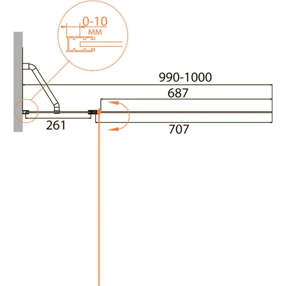 Шторка для ванны Cezares 100 см RELAX-V-11-100/140-P-Bi-L, хром/рифленое фото 3