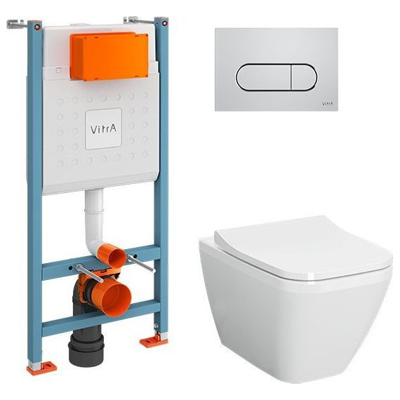 Инсталляция с подвесным безободковым унитазом Vitra Integra Square L-Box 9856B003-7207 фото 
