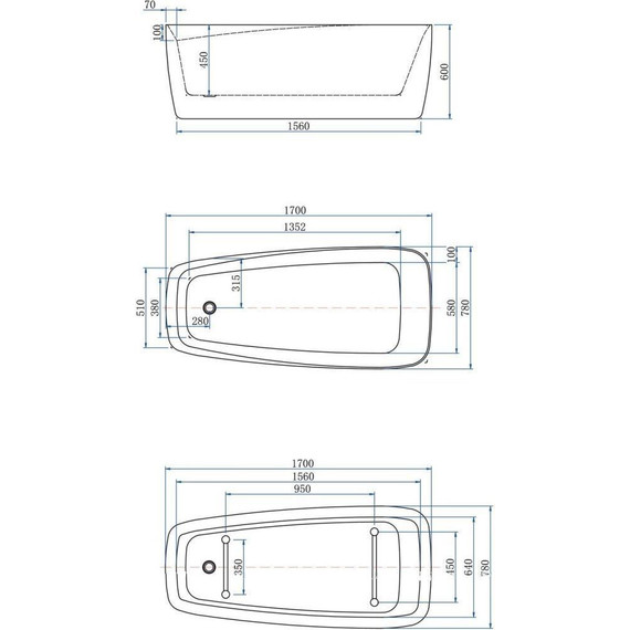 Ванна отдельностоящая Aquanet Family Trend 170х78 см 90778-MW-MB, чёрный матовый фото 7