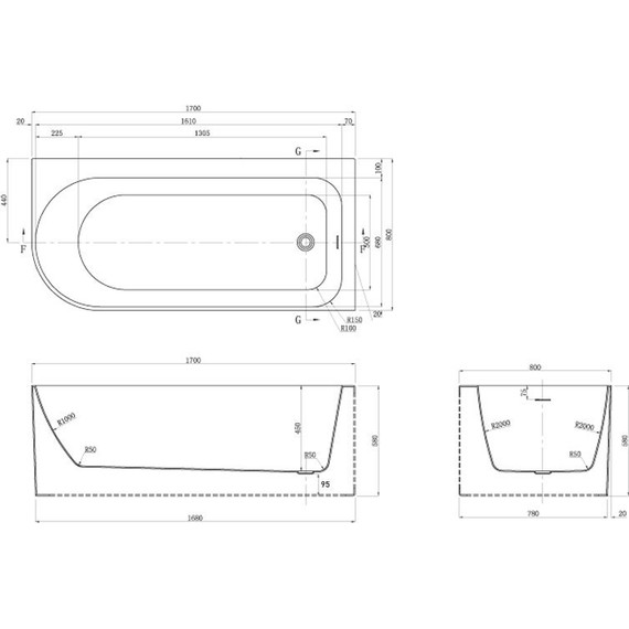 Ванна акриловая Azario Luton 170x80 см R LUT17080 с каркасом фото 7