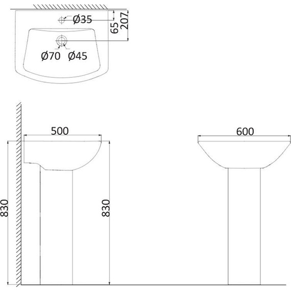 Раковина с пьедесталом Creo Ceramique Tours 60 см, белый - 2 Раковина с пьедесталом Creo Ceramique Tours 60 см, белый фото 2