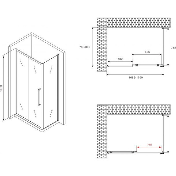 Душевое ограждение Abber Schwarzer Diamant 170x80 см AG30170BMH-S80BM, чёрный/матовое фото 5
