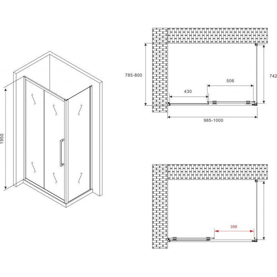 Душевое ограждение Abber Schwarzer Diamant 100x80 см AG30100BMH-S80BM, чёрный/матовый фото 5