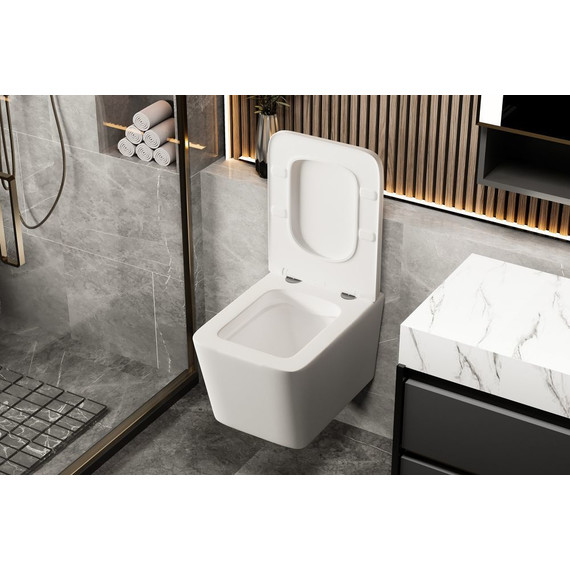 Унитаз подвесной безободковый Abber Rechteck AC1201MW с тонкой крышкой микролифт, белый матовый фото 4