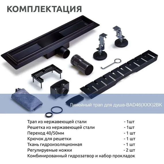 Трап TIM 80 см BAD468002BK, чёрный матовый (под плитку) фото 5