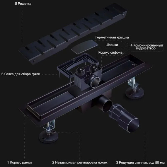 Трап TIM 80 см BAD468002BK, чёрный матовый (под плитку) фото 6