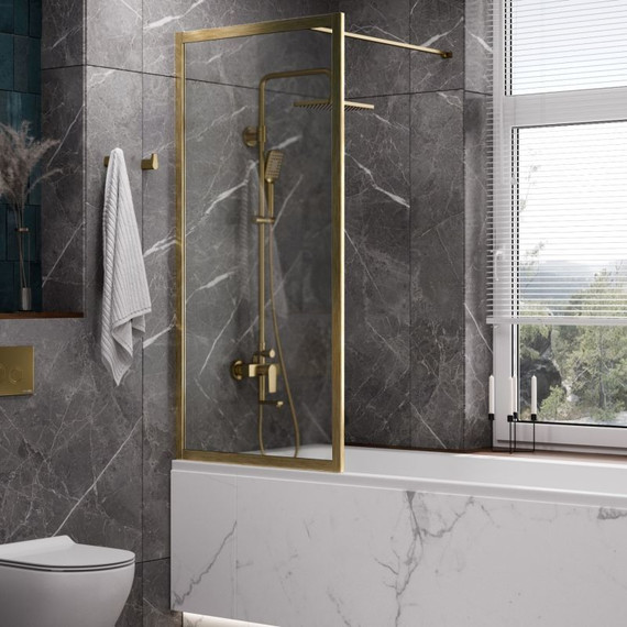 Шторка для ванны WasserKraft Abens 80 см 20W01-80BG, золото матовое/прозрачное фото 