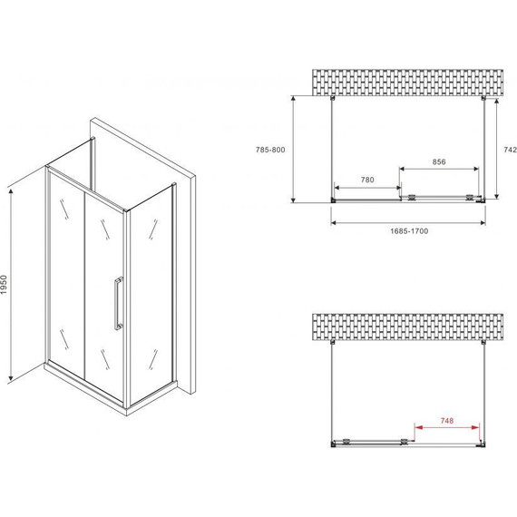 Душевое ограждение Abber Schwarzer Diamant 170x80 см AG30170BMH-S80BM-S80BM, чёрный/матовое фото 5