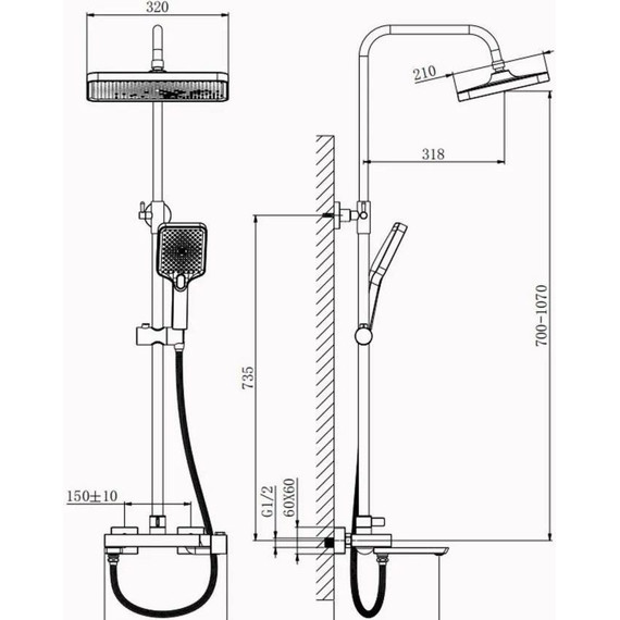 Душевая стойка Belz B24672-7, чёрный матовый фото 8