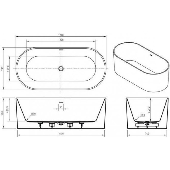 Ванна отдельностоящая BelBagno 170x80 см BB705-1700-800, Размер - мм: 1700х800 фото 8
