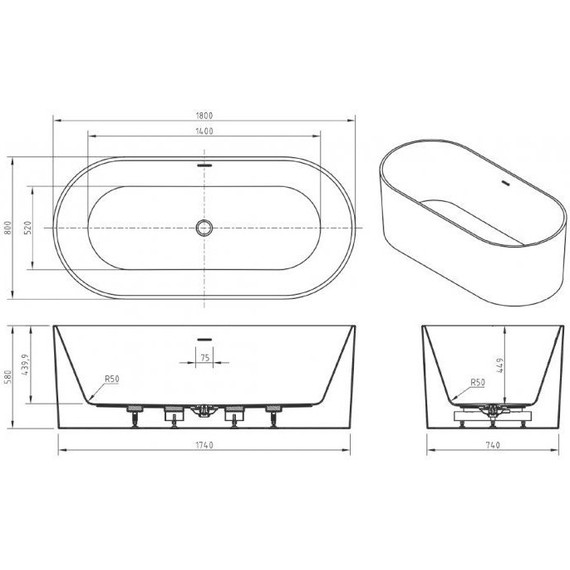 Ванна отдельностоящая BelBagno 180x80 см BB705-1800-800, Размер - мм: 1800х800 фото 8