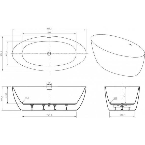 Ванна отдельностоящая BelBagno 186x88 см BB707-1860-880 фото 8