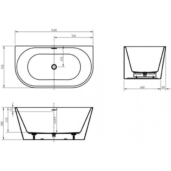 Ванна акриловая BelBagno 140x75 см BB710-1400-750 фото 7
