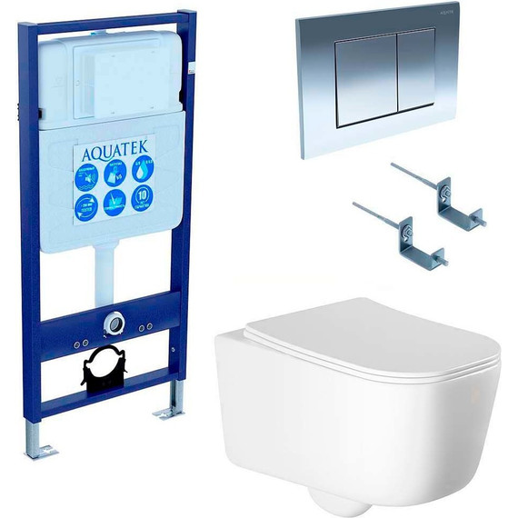 Инсталляция Aquatek Set Лугано INS-0000012 с подвесным унитазом Aquatek AQ2002-00 (кнопка KDI-0000010 хром) фото 