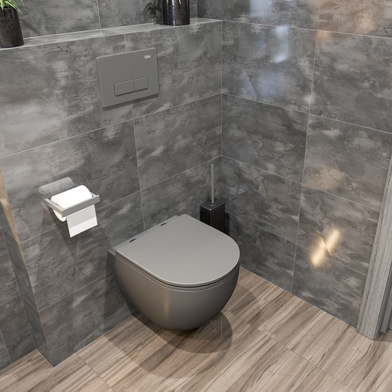 Унитаз подвесной безободковый Sole Pandora 2 grey с тонкой крышкой микролифт, Цвет производителя: серый фото 5