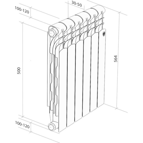 Радиатор Royal Thermo Revolution Bimetall 500 2.0 960х560 мм (12 секций) фото 6