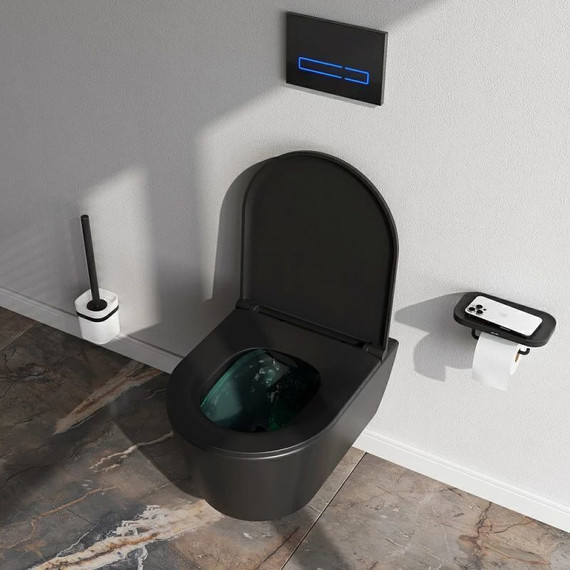 Унитаз подвесной безободковый Am.Pm Func C8F1700MBSC с крышкой микролифт, чёрный фото 6