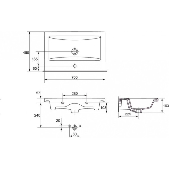 Раковина врезная на столешницу Cersanit Como 70 см UM-COM70/1 - 4 Раковина врезная на столешницу Cersanit Como 70 см UM-COM70/1 фото 4