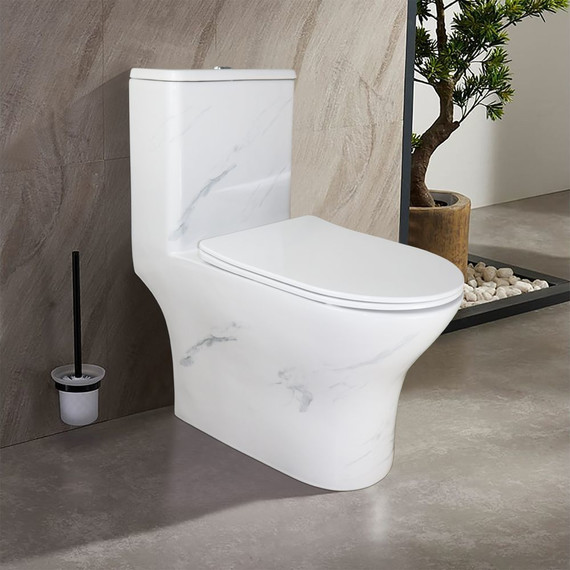 Унитаз-моноблок безободковый Azario Terni AZ-8618M с тонкой крышкой микролифт, белый мрамор - 12 Унитаз-моноблок безободковый Azario Terni AZ-8618M с тонкой крышкой микролифт, белый мрамор фото 12