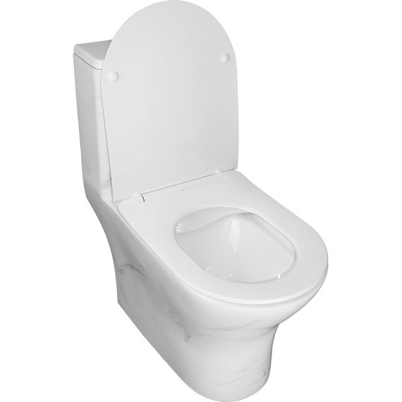 Унитаз-моноблок безободковый Azario Terni AZ-8618M с тонкой крышкой микролифт, белый мрамор - 2 Унитаз-моноблок безободковый Azario Terni AZ-8618M с тонкой крышкой микролифт, белый мрамор фото 2