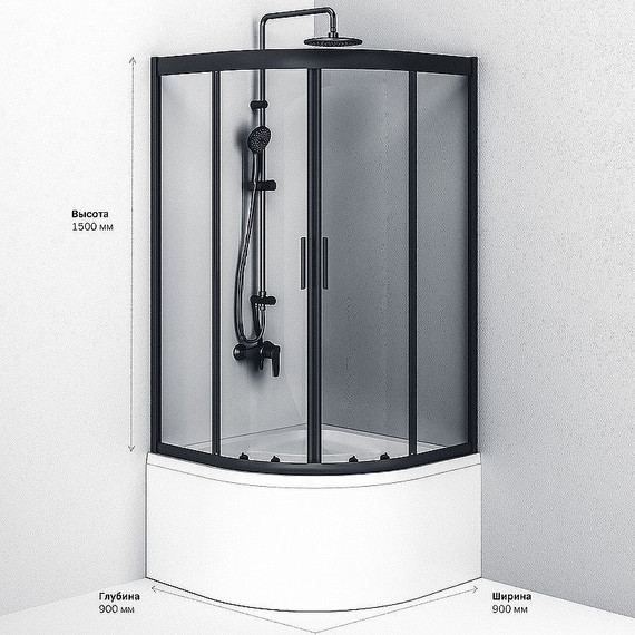 Душевое ограждение Am.Pm Gem 90х90 см W90G-401A090BT, чёрный/прозрачное фото 10
