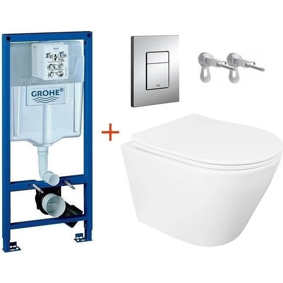 Инсталляция с подвесным унитазом комплект: Grohe Rapid SL 38772001 с подвесным безободковым унитазом Loranto Krosa 87266 сиденье микролифт, крепление, кнопка смыва хром (Система смыва торнадо) - 3 Инсталляция с подвесным унитазом комплект: Grohe Rapid SL 38772001 с подвесным безободковым унитазом Loranto Krosa 87266 сиденье микролифт, крепление, кнопка смыва хром (Система смыва торнадо) фото 3