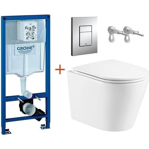 Инсталляция с подвесным унитазом комплект: Grohe Rapid SL 38772001 с подвесным безободковым унитазом Azario Teramo AZ-0053-UQ сиденье микролифт, крепление, кнопка смыва хром (Система смыва торнадо) - 3 Инсталляция с подвесным унитазом комплект: Grohe Rapid SL 38772001 с подвесным безободковым унитазом Azario Teramo AZ-0053-UQ сиденье микролифт, крепление, кнопка смыва хром (Система смыва торнадо) фото 3