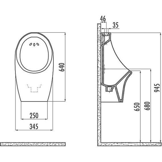 Писсуар подвесной Creavit TP611 (верхняя подводка) - 3 Писсуар подвесной Creavit TP611 (верхняя подводка) фото 3