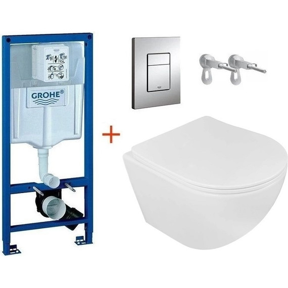 Инсталляция с подвесным унитазом комплект: Grohe Rapid SL 38772001 с подвесным безободковым унитазом Loranto Ester 87265 сиденье микролифт, крепление, кнопка смыва хром (Система смыва торнадо), Цвет производителя: белый - 3 Инсталляция с подвесным унитазом комплект: Grohe Rapid SL 38772001 с подвесным безободковым унитазом Loranto Ester 87265 сиденье микролифт, крепление, кнопка смыва хром (Система смыва торнадо), Цвет производителя: белый фото 3