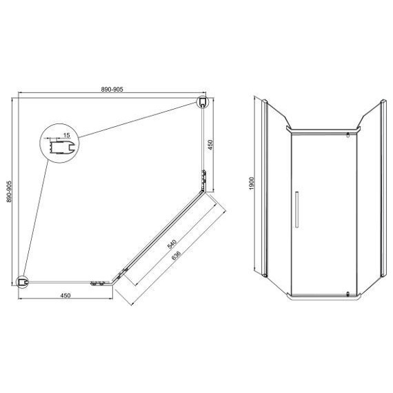 Душевое ограждение Sole Quadro 90х90 см, хром/прозрачное фото 2