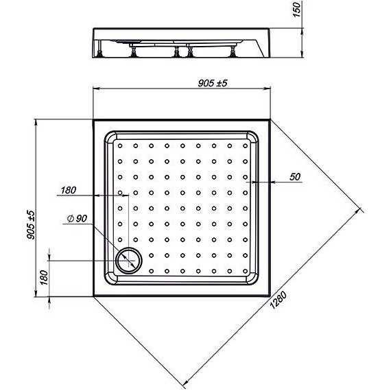 Поддон акриловый Nova Square 90х90 см фото 2