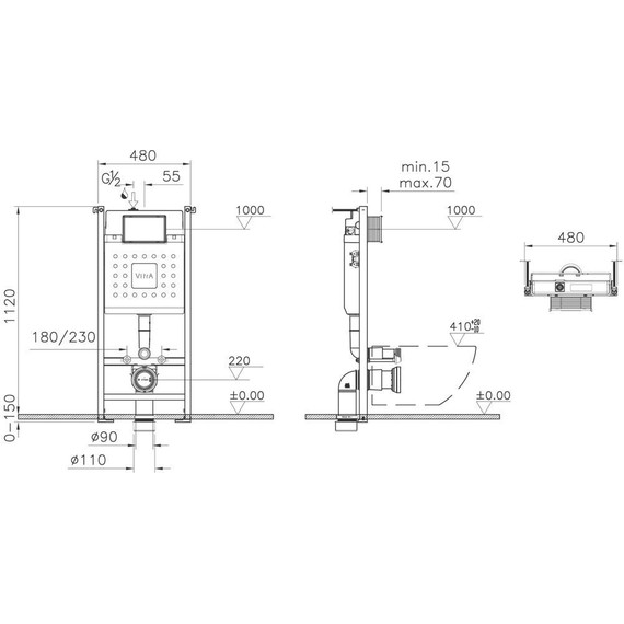 Инсталляция для унитаза Vitra V-Fix Core 800-1873 (кнопка смыва хром) - 3 Инсталляция для унитаза Vitra V-Fix Core 800-1873 (кнопка смыва хром) фото 3