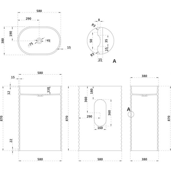 Раковина напольная Abber Stein 58 см AS2550-H, белый матовый фото 5