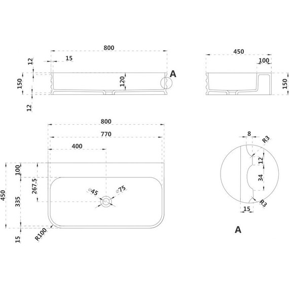 Раковина подвесная Abber Stein 80 см AS2651-0.8, белый матовый фото 4