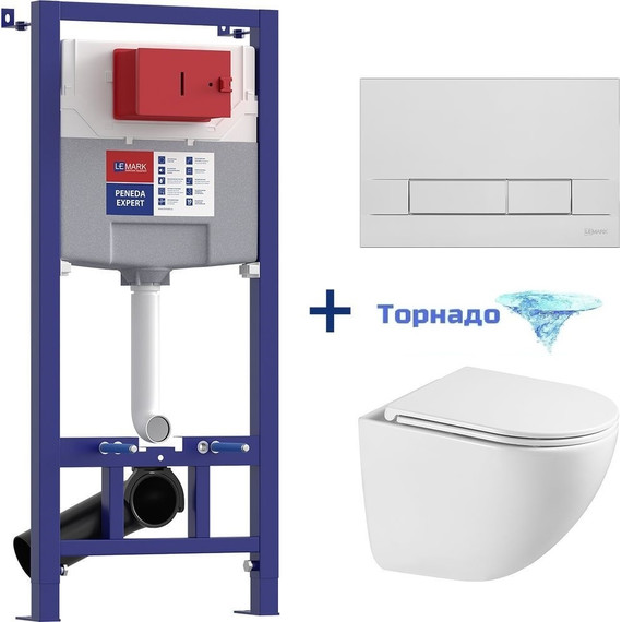 Инсталляция Lemark Peneda Expert с подвесным безободковым унитазом Glazer 100121431, кнопка хром глянцевая (Система смыва торнадо) фото 