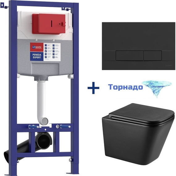 Инсталляция Lemark Peneda Expert с подвесным безободковым унитазом Florex 100122236, кнопка чёрная матовая (Система смыва торнадо) фото 