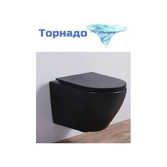 Унитаз подвесной CeramaLux Rimless 5177MB с крышкой микролифт (Система смыва торнадо), черный матовый, Цвет производителя: чёрный фото 
