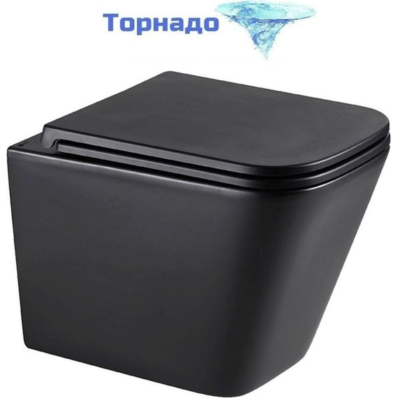 Унитаз подвесной безободковый Lemark Florex 9612002 с крышкой микролифт (Система смыва торнадо), чёрный матовый, Цвет производителя: чёрный матовый фото 