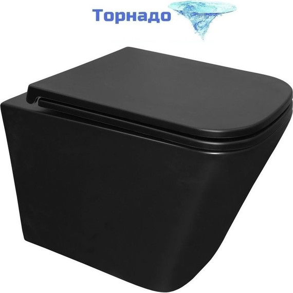 Унитаз подвесной безободковый Azario Teramo AZ-0052-UQ3MB с крышкой микролифт (система смыва Торнадо) чёрный матовый, Цвет производителя: чёрный матовый фото 