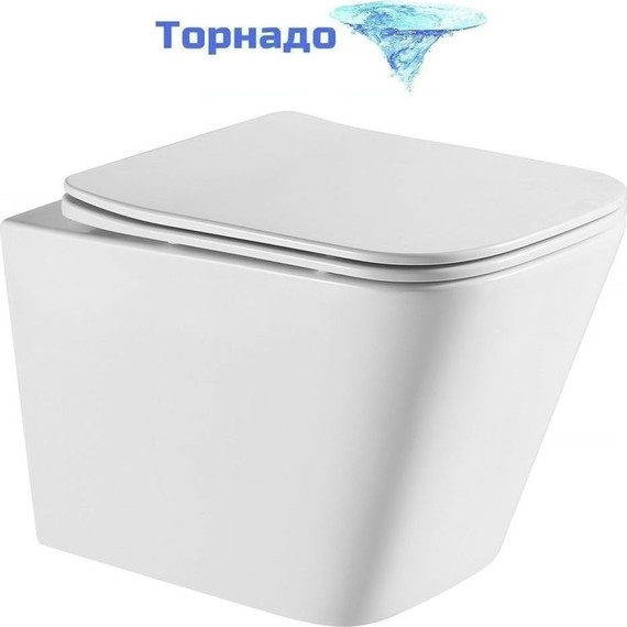 Унитаз подвесной безободковый Azario Teramo AZ-0052-UQ с крышкой микролифт (Система смыва торнадо) фото 