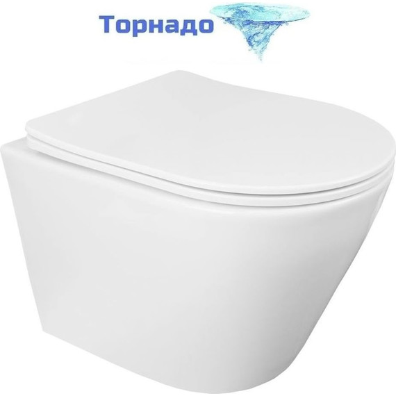 Унитаз подвесной безободковый Loranto Krosa 87266 с крышкой микролифт (Система смыва торнадо) фото 
