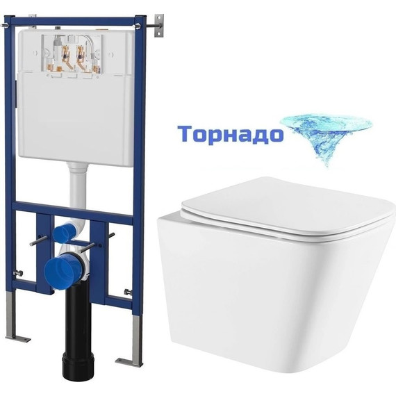 Инсталляция с подвесным унитазом комплект: Loranto 4501 с подвесным безободковым унитазом Azario Teramo AZ-0052-UQ сиденье микролифт (Система смыва торнадо) фото 