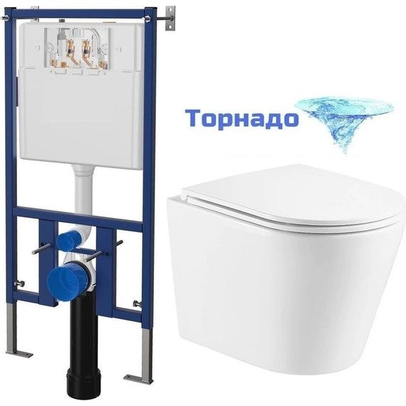 Инсталляция с подвесным унитазом комплект: Loranto 4501 с подвесным безободковым унитазом Azario Teramo AZ-0053-UQ сиденье микролифт (Система смыва торнадо) фото 