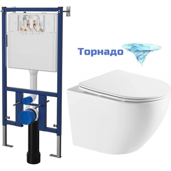 Инсталляция с подвесным унитазом комплект: Loranto 4501 с подвесным безободковым унитазом Azario Grado AZ-0046-UQ сиденье микролифт (Система смыва торнадо) фото 