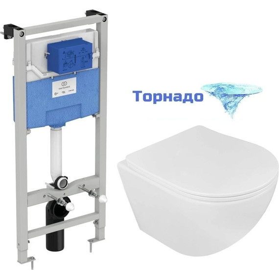 Инсталляция с подвесным унитазом комплект: Ideal Standard Prosys Frame 120 M R020467 с подвесным безободковым унитазом Loranto Ester 87265 сиденье микролифт, крепление (Система смыва торнадо) фото 