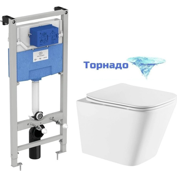 Инсталляция с подвесным унитазом комплект: Ideal Standard Prosys Frame 120 M R020467 с подвесным безободковым унитазом Azario Teramo AZ-0052-UQ сиденье микролифт, крепление (Система смыва торнадо) фото 