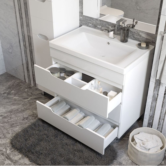 Тумба напольная с раковиной Mirsant Soho quadro 60 см (раковина Deep 60) белый фото 5